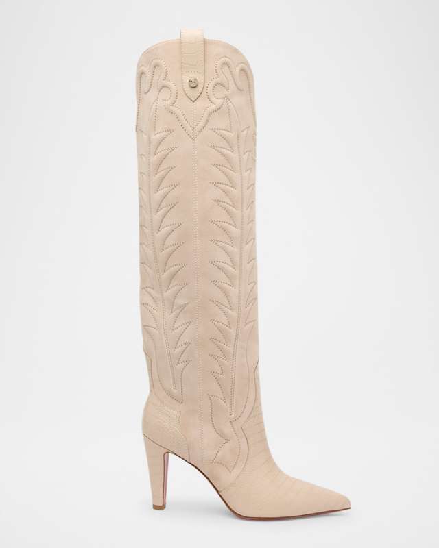 Santia Suede Knee-High Red Sole Western Boots